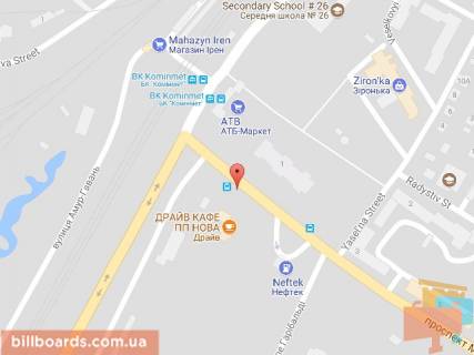 Билборд A в Днепр (Днепропетровск), 6х3  просп. Мануйлівський (Воронцова), навпроти буд.№1, в'їзд і з'їзд з Амурського мосту схема