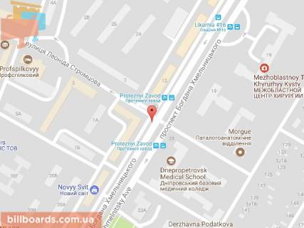 Билборд B в Днепр (Днепропетровск), 6.2х3.15  просп. Б. Хмельницького (Гер. Сталінграда) перехрестя з вул. Олександра Щербакова (Стромцова, Вакуленчука), біля світлофору схема