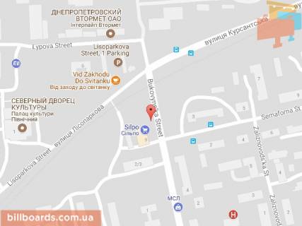 Білборд, Бігборд (Борд)  A у Дніпро (Дніпропетровськ) Буковинська вул., 1а схема