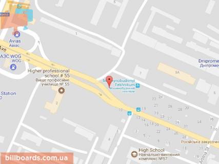Билборд B в Днепр (Днепропетровск), 6х3  вул. Любарського (Білостоцького), 19, при заїзді на віадук на просп. Слобожанський (Газ. "Правда") схема
