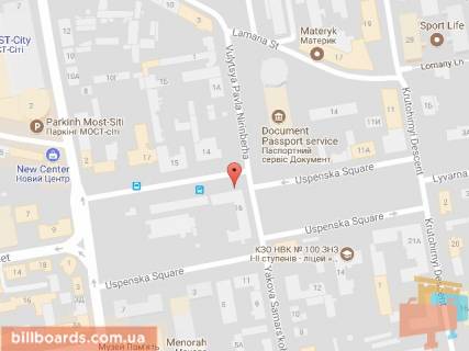 Билборд  в Днепр (Днепропетровск) Успенская пл. (бывш. Бедного пл.), 16 / Нірінберга вул. (колиш. Баумана вул.) схема