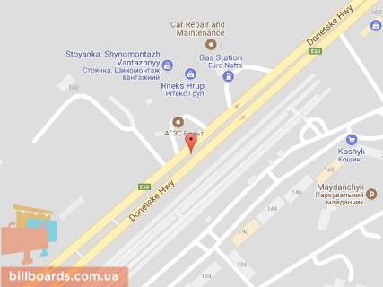 Билборд A в Днепр (Днепропетровск), 6х3  вул. Донецьке шосе, 144, в'їзд у місто, навпроти Агросоюзу; ТРЦ КАРАВАН, ринок схема
