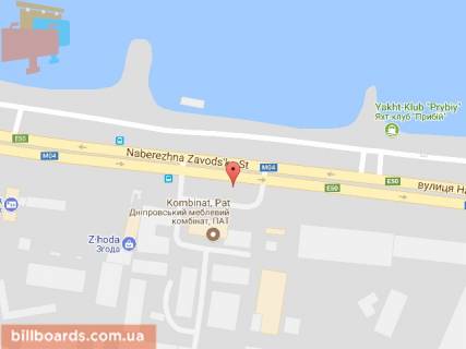 Билборд A в Днепр (Днепропетровск), 6х3  вул. Набережна Заводська Річпорт, меб.комбінат, рух до центру схема