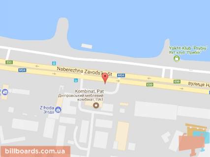 Билборд B в Днепр (Днепропетровск), 6х3  вул. Набережна Заводська Річпорт, меб.комбінат, рух в бік Червонго Каменя схема