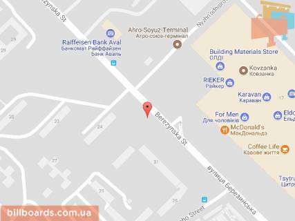 Билборд B в Днепр (Днепропетровск), 6х3  вул. Березинська, біля вул. Миколи Міхновського (Шпиндяка), навпроти ТРЦ КАРАВАН, ОЛДІ, МАКДОНАЛЬДС, з центру схема