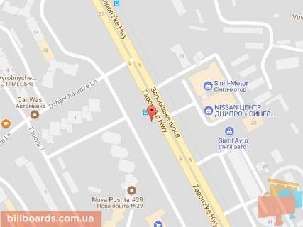 Билборд B в Днепр (Днепропетровск) Запорізьке шосе, 40 - Джинчарадзе вул. схема
