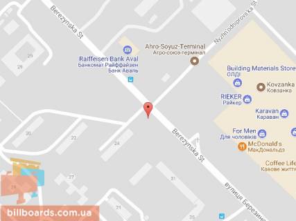 Билборд B в Днепр (Днепропетровск), 6х3  вул. Березинська, 24, навпроти ТРЦ КАРАВАН, МАКДОНАЛДС, ОЛДІ схема