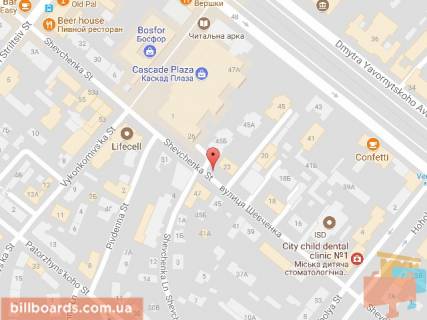 Бэклайт A в Днепр (Днепропетровск), 3.14х2.32  вул. Шевченка, 22, біля ТЦ КАСКАД ПЛАЗА схема