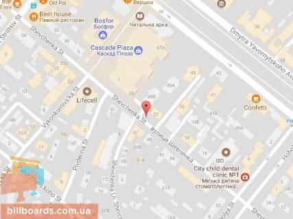 Бэклайт B в Днепр (Днепропетровск), 3.14х2.32  вул. Шевченка, 22, біля ТЦ КАСКАД ПЛАЗА схема