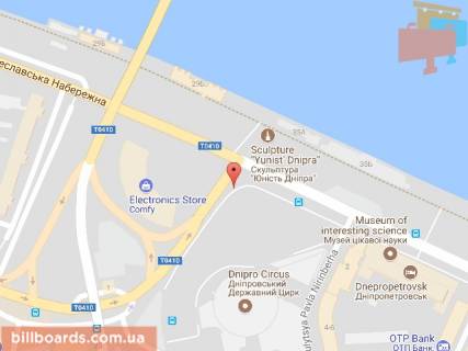 Билборд B в Днепр (Днепропетровск) Січеславська Набережна вул. (колиш. Набережна Леніна вул.), Навпроти будинку 31а схема