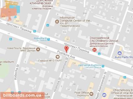 Билборд B в Днепр (Днепропетровск) Лесі Українки (Пушкіна) пр., 75А- Громова вул. схема