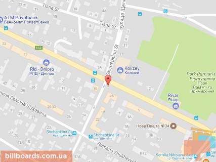 Билборд A в Днепр (Днепропетровск) Сергія Нігояна пр. (кол. Калініна пр.) - Щепкина пр., 17 схема