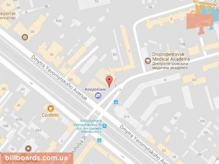 Citylight B in Dnipro (Dnipropetrovsk) Vernadskogo st. (byvs. Dzerzinskogo st.), 1-3 / Avornickogo av. (byvs. Marksa av.) scheme
