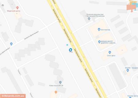 Билборд A в Днепр (Днепропетровск) Запорізьке шосе, 40 - Джинчарадзе вул. схема