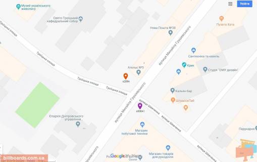 Бэклайт A в Днепр (Днепропетровск), 3.14х2.32  вул. М. Грушевського (К. Лібкнехта), біля буд. 4а схема