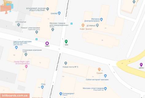 Бэклайт A в Днепр (Днепропетровск) Європейська вул. (колиш. Миронова вул.), 20А Володимира Великого вул. (колиш. Плеханова вул.) схема