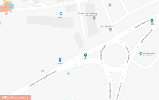 Билборд A в Днепр (Днепропетровск) Панікахи вул. - Гальченко проїзд, трикутник схема