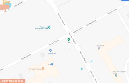 Билборд B в Днепр (Днепропетровск) Героїв пр., 24 - Слави бул. схема