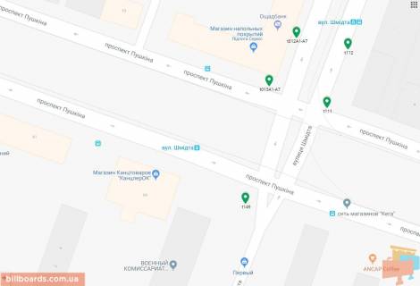 Бэклайт A в Днепр (Днепропетровск), 3.14х2.32  просп. Лесі Українки (Пушкіна), 16 - вул. Степана Бандери (Шмідта), на світлофорі, рух від Центрального ринку "Озерка" схема