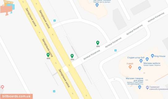 Билборд B в Днепр (Днепропетровск) Запорізьке шосе - Космічна вул. схема