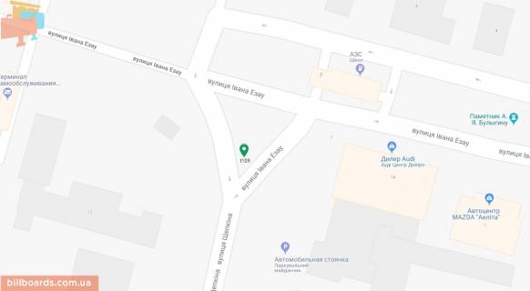 Білборд, Бігборд (Борд)  A у Дніпро (Дніпропетровськ), 6х3  вул. Івана Езау (Булигіна), в районі буд. № 7 А, на розділовому трикутнику схема