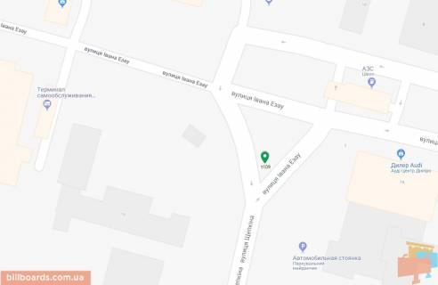 Билборд A в Днепр (Днепропетровск), 6х3  вул. Івана Езау (Булигіна), в районі буд. № 7 А, на розділовому трикутнику схема