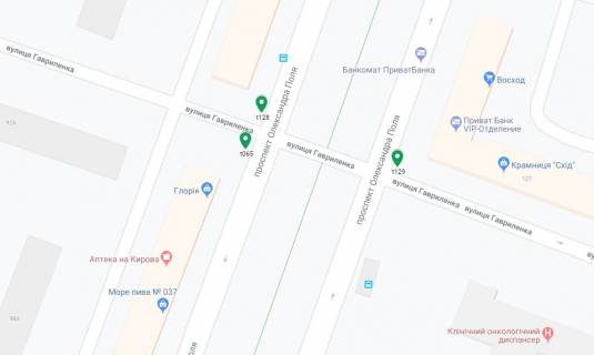 Скроллер A в Днепр (Днепропетровск) Поля пр. (колиш. Кірова пр.), 92 - Гавриленко вул., Рух вгору, на світлофор - 188418 схема