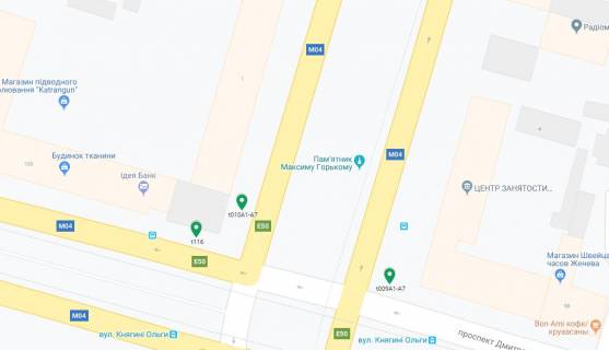 Скроллер A в Днепр (Днепропетровск) Дмитра Яворницького (Карла Маркса) пр.  (колиш. Маркса пр.), 100 - Княгині Ольги (Горького) вул., за перехрестям, на світлофорі, в сторону вокзалу - 188422 схема