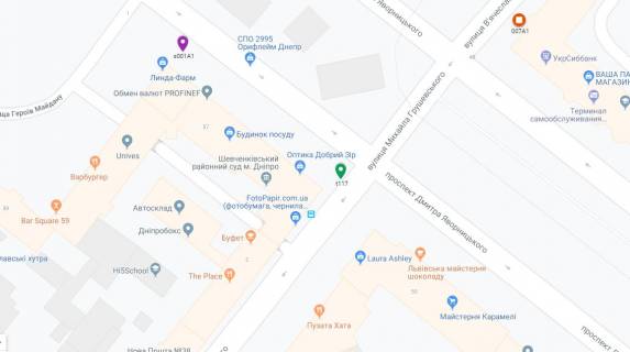 Скролер A у Дніпро (Дніпропетровськ), 3.14х2.32  просп. Дмитра Яворницького (Карла Маркса) - вул. Богдана Хмельницького (Героїв Сталінграда), на світлофорі, рух з центру вгору в напрямку просп. Б.Хмельницького - 181507 схема