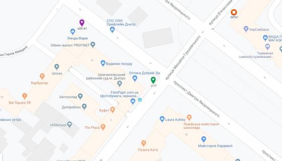 Скроллер A в Днепр (Днепропетровск), 3.14х2.32  просп. Дмитра Яворницького (Карла Маркса) - вул. Михайла Грушевського (Карла Лібкнехта), на світлофорі, рух з центру вгору в напрямку просп. Богдана Хмельницького (Героїв Сталінграда) - 181510 схема
