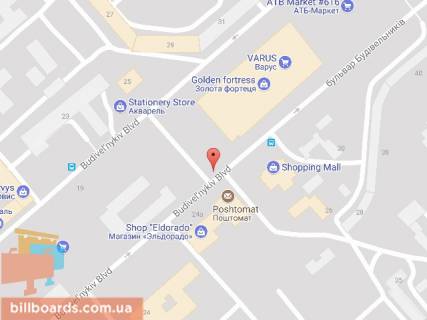 Билборд A в Каменское (Днепродзержинск), 6х3  бульв. Будівельників, навпроти буд. №26 (ТЦ Терра, супермаркет ВАРУС),напрямок до ТЦ ЕПІЦЕНТР схема