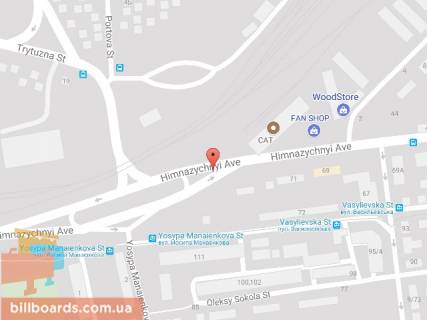 Билборд A в Каменское (Днепродзержинск), 6х3  авторозв'язка просп. Гімназичний (Пеліна) - вул. Архітектурна (кол. Йосипа Манаєнкова, Комунарна) - вул. Васильєвська (кол. Арсенічева) (на роздільній смузі), напрямок до центру схема