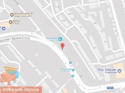 Билборд A в Каменское (Днепродзержинск), 6х3  просп. Василя Стуса (Комсомольський) - вул. Бурхана (район з/д платформи), напрямок до району Черемушки схема