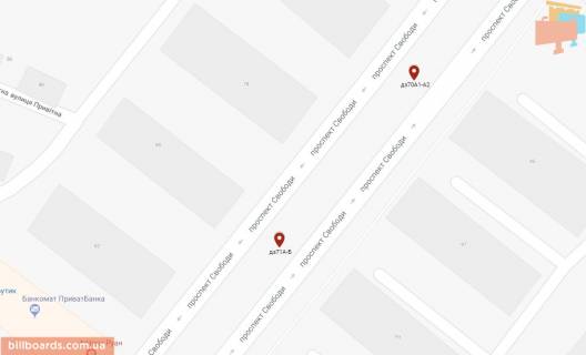Билборд A в Каменское (Днепродзержинск), 6х3  просп. Свободи, 99, рух до залізничного вокзалу схема