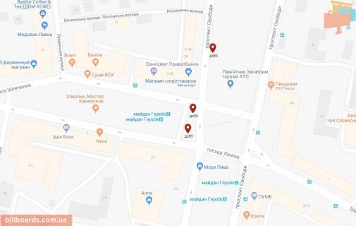 Билборд B в Каменское (Днепродзержинск) Шевченка пр., 2/28, зупинка трамвая №1, праворуч схема