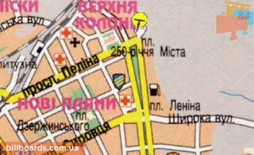 Билборд A в Каменское (Днепродзержинск) 250 річчя міста пл. - Свободи пр. схема