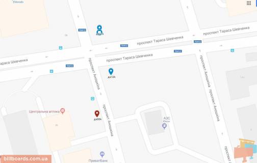 Billboard B in Kam'yanske (Dniprodzerzhinsk), 6х3  prosp. Tarasa Sevcenka - prosp. Anoskina(1), napramok do novogo mostu scheme