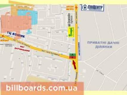 Билборд B в Ивано-Франковске Івасюка вул. - Хоткевича (Братів Майданських ) вул., до супермаркетів "Арсен", "Епіцентр" схема