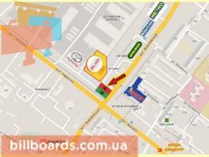 Билборд A в Ивано-Франковске Вовчинецька (Гагаріна) вул. - Надрічна вул., біля ТРЦ "Велес", на світлофорі, верхній, в центр схема