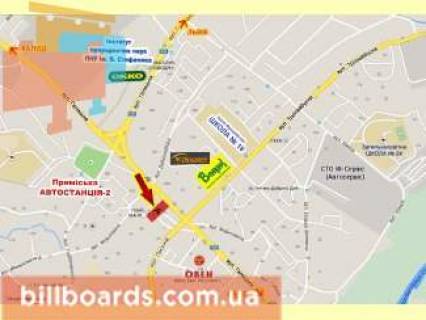 Билборд A в Ивано-Франковске Галицька вул. - вул. Тролейбусна, в сторону центру схема