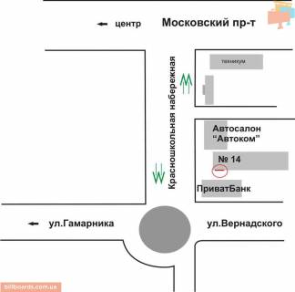 Билборд A в Харькове Червоношкільна наб., 14 схема