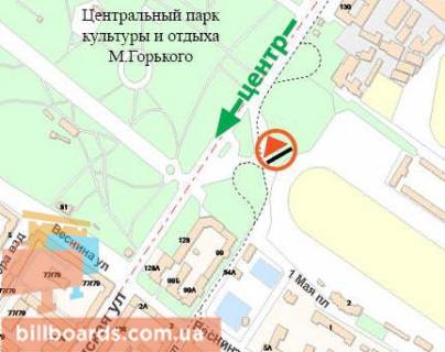 Білборд, Бігборд (Борд)  B у Харкові 1-го Травня пл., Іподром, з центру, правий схема