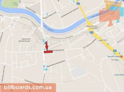 Билборд A в Харькове Воскресенська (Урицького) вул. - Греківська вул., правий схема