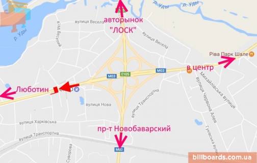 Билборд B в Харькове Полтавский шлях, пост ГАИ, из центра схема