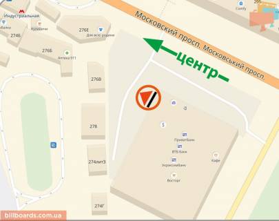Билборд A в Харькове просп. Героїв Харкова (Московський)., 274в - ст. м. "Індустріальна" (кол. ст. м. "Пролетарська") с / м. "Восторг", правий схема