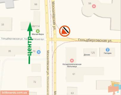 Билборд A в Харькове Москалівська (Жовтневої Революції) ул. / Гольдбергівська (Першої Кінної Армії) ул. схема