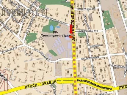 Білборд, Бігборд (Борд)   у Києві Вышгородская ул., 45, возле ЖК "Паркове місто", в сторону центра схема