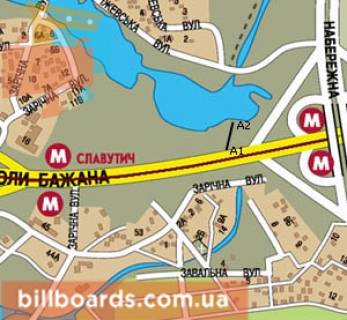 Билборд B в Киеве Бажана пр., за ст. м. "Осокорки", правий схема