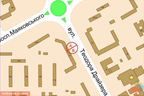 Билборд A в Киеве Драйзера вул., 11 схема
