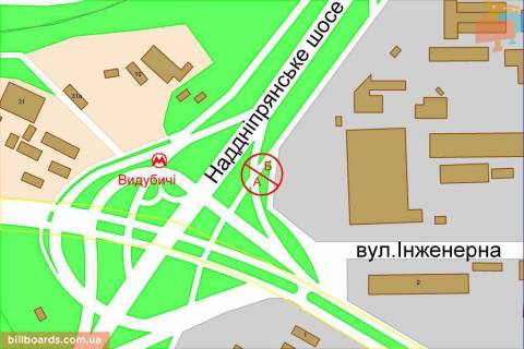Бэклайт  в Киеве Надднепрянское шоссе, съезд с мост Южный, ст. м. "Выдубичи" схема